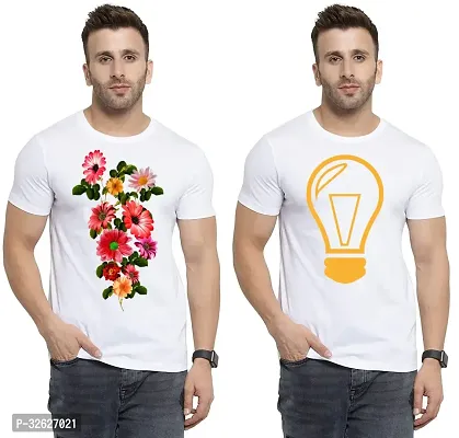 Stylish White Polycotton Round Neck T-Shirt For Men Pack Of 2-thumb0