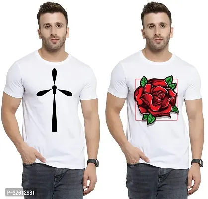 Reliable White Polycotton Printed T-Shirts For Men Pack Of 2