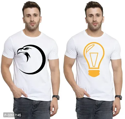 Reliable White Polycotton Printed Round Neck Tshirt For Men Pack Of 2-thumb0