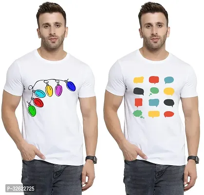 Stylish White Polycotton Printed T-Shirt For Men Pack Of 2-thumb0