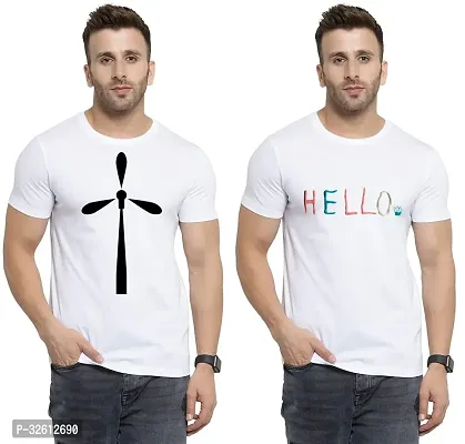 Reliable White Polycotton Printed T-Shirts For Men Pack Of 2-thumb0