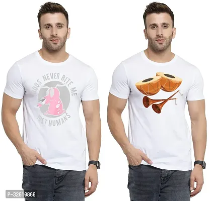 Reliable White Polycotton Printed Round Neck Tshirt For Men Pack Of 2-thumb0