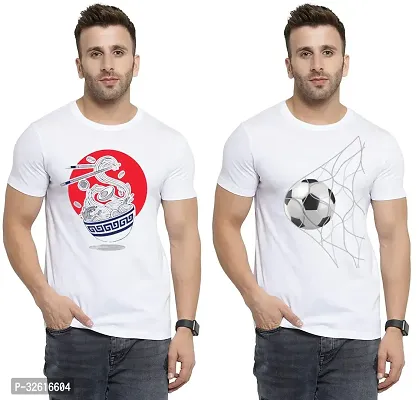 Stylish Polycotton White Printed Tees For Men Pack of 2