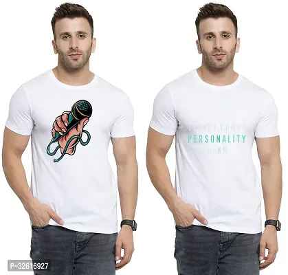 Reliable White Polycotton Printed Round Neck Tshirt For Men Pack Of 2-thumb0