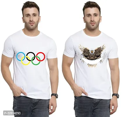 Reliable White Polycotton Printed T-Shirts For Men Pack Of 2