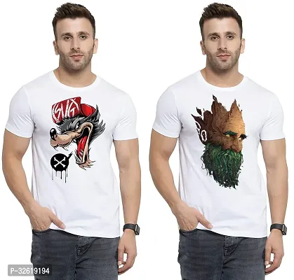 Reliable Polycotton Printed Round Neck Tees For Men Pack Of 2-thumb0