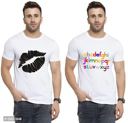 Reliable White Polycotton Printed T-Shirts For Men Pack Of 2-thumb0