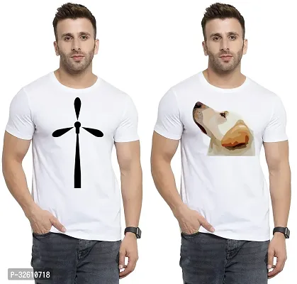 Reliable White Polycotton Printed Round Neck Tshirt For Men Pack Of 2