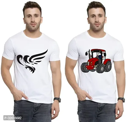 Stylish Polycotton White Printed Tees For Men Pack of 2