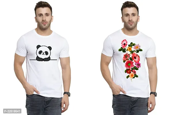 Reliable White Polycotton Printed Round Neck Tshirt For Men Pack Of 2-thumb0