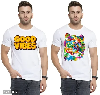 Reliable White Polycotton Printed T-Shirts For Men Pack Of 2