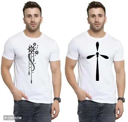 Stylish Polycotton White Printed Tees For Men Pack of 2