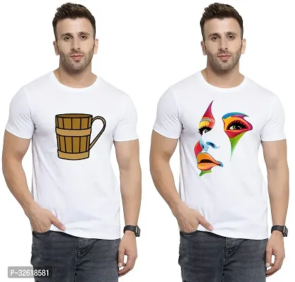 Reliable Polycotton Printed Round Neck Tees For Men Pack Of 2-thumb0