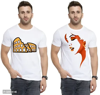 Reliable White Polycotton Printed T-Shirts For Men Pack Of 2