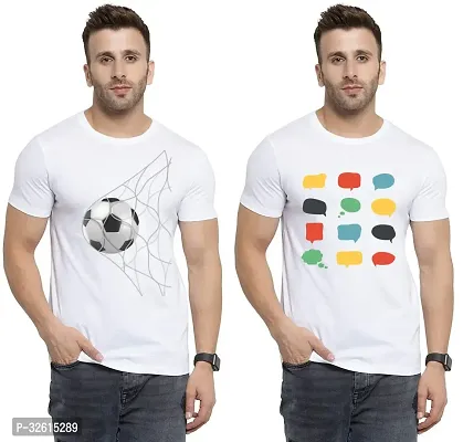 Elite White Polycotton Printed Round Neck Tees For Men- Pack Of 2-thumb0