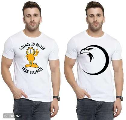 Reliable White Polycotton Printed Round Neck Tshirt For Men Pack Of 2-thumb0