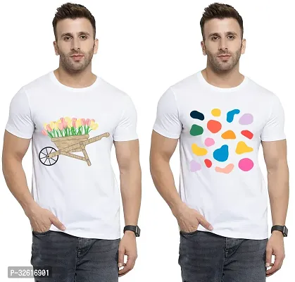 Reliable White Polycotton Printed Round Neck Tshirt For Men Pack Of 2