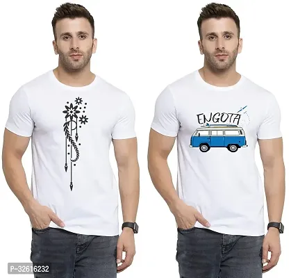 Stylish Polycotton White Printed Tees For Men Pack of 2-thumb0