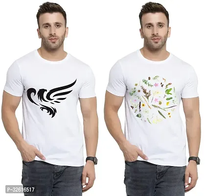 Stylish Polycotton White Printed Tees For Men Pack of 2-thumb0