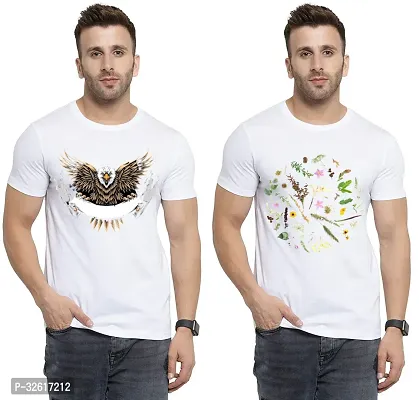 Reliable White Polycotton Printed Round Neck Tshirt For Men Pack Of 2-thumb0