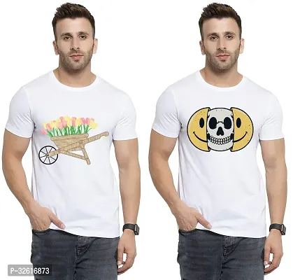 Reliable White Polycotton Printed Round Neck Tshirt For Men Pack Of 2