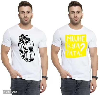 Reliable White Polycotton Printed Round Neck Tshirt For Men Pack Of 2-thumb0