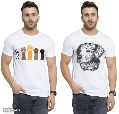 Stylish White Polycotton Printed T-Shirt For Men Pack Of 2-thumb0