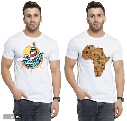 Reliable Polycotton Printed Round Neck Tees For Men Pack Of 2-thumb0