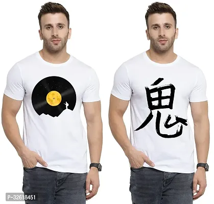 Reliable Polycotton Printed Round Neck Tees For Men Pack Of 2