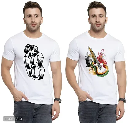 Reliable White Polycotton Printed Round Neck Tshirt For Men Pack Of 2-thumb0