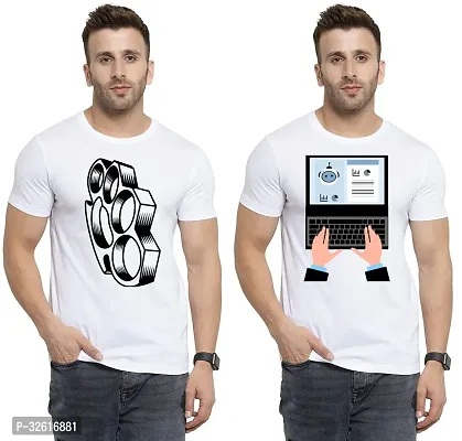 Reliable White Polycotton Printed Round Neck Tshirt For Men Pack Of 2-thumb0