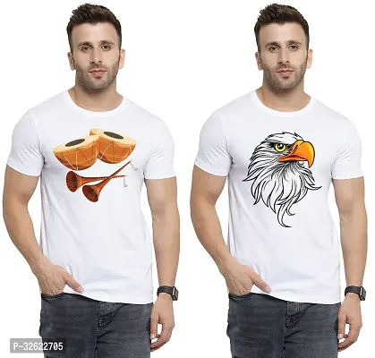 Stylish White Polycotton Printed T-Shirt For Men Pack Of 2-thumb0