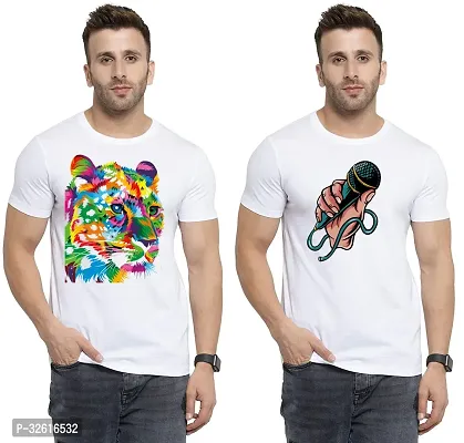 Reliable White Polycotton Printed Round Neck Tshirt For Men Pack Of 2-thumb0