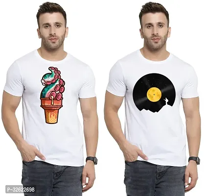 Stylish White Polycotton Printed T-Shirt For Men Pack Of 2-thumb0