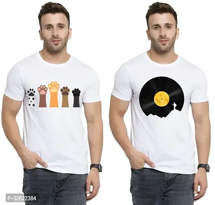 Stylish White Polycotton Printed T-Shirt For Men Pack Of 2-thumb0