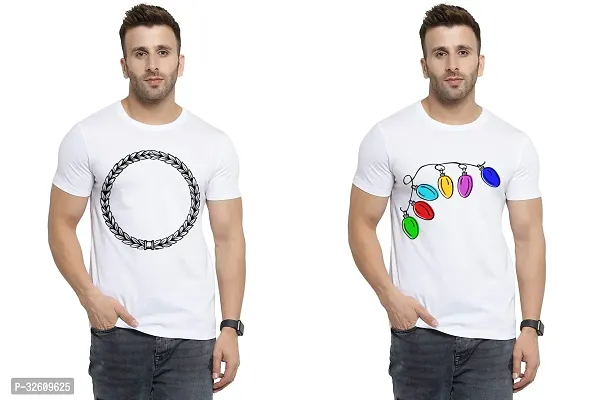 Reliable White Polycotton Printed Round Neck Tshirt For Men Pack Of 2-thumb0