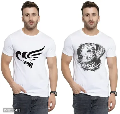 Stylish Polycotton White Printed Tees For Men Pack of 2-thumb0