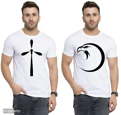 Reliable White Polycotton Printed Round Neck Tshirt For Men Pack Of 2-thumb0