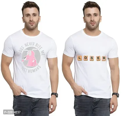 Reliable White Polycotton Printed T-Shirts For Men Pack Of 2