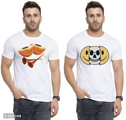 Stylish White Polycotton Printed T-Shirt For Men Pack Of 2-thumb0