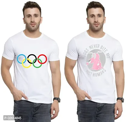 Reliable White Polycotton Printed T-Shirts For Men Pack Of 2