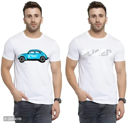 Reliable White Polycotton Printed T-Shirts For Men Pack Of 2