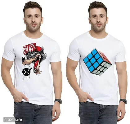 Stylish Polycotton White Printed Tees For Men Pack of 2