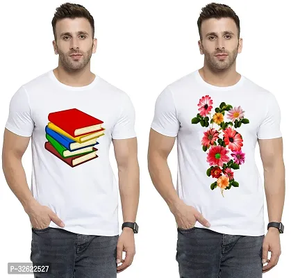 Stylish White Polycotton Printed T-Shirt For Men Pack Of 2-thumb0