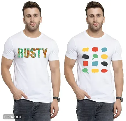 Reliable White Polycotton Printed Round Neck Tshirt For Men Pack Of 2-thumb0