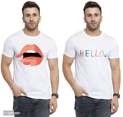 Reliable Polycotton Printed Round Neck Tees For Men Pack Of 2-thumb0