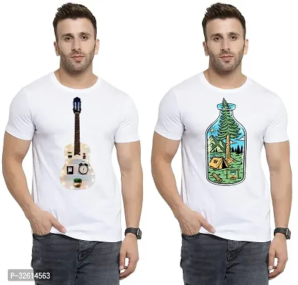 Reliable White Polycotton Printed T-Shirts For Men Pack Of 2