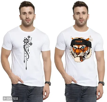 Stylish Polycotton White Printed Tees For Men Pack of 2-thumb0