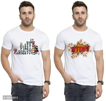 Reliable White Polycotton Printed T-Shirts For Men Pack Of 2