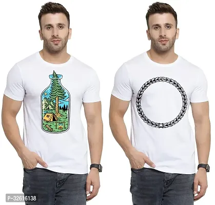 Stylish Polycotton White Printed Tees For Men Pack of 2-thumb0